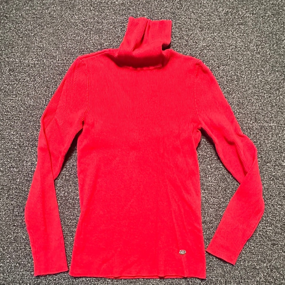 Lauren Ralph Lauren Classic Red Ribbed Turtleneck Sweater Cotton Blend Size M